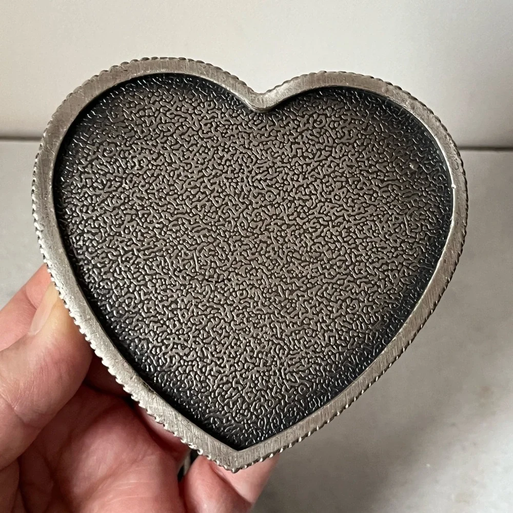 Silver pewter vintage heart shaped trinket box